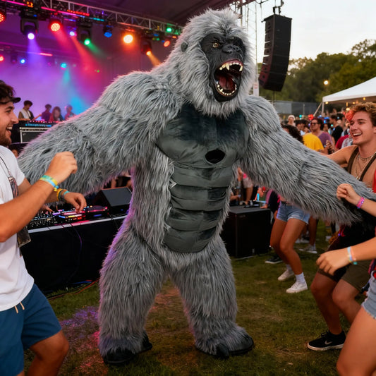 Adult Oversized Gray Scary Gorilla Inflatable Costume - Thick, Breathable, Natural King Kong Outfit with Fan, Battery, Zipper, Strap for Halloween Casual Cosplay, Festival Wave Events, Classic