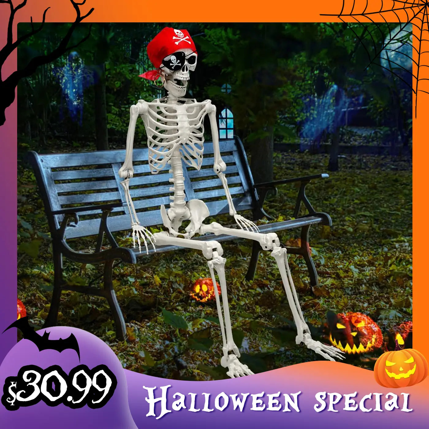 35" Posable Halloween Skeleton, Full Body Joints Plastic Skeleton with Movable/Posable Joints,Perfect for Halloween Haunted House Props Decorations Outdoor