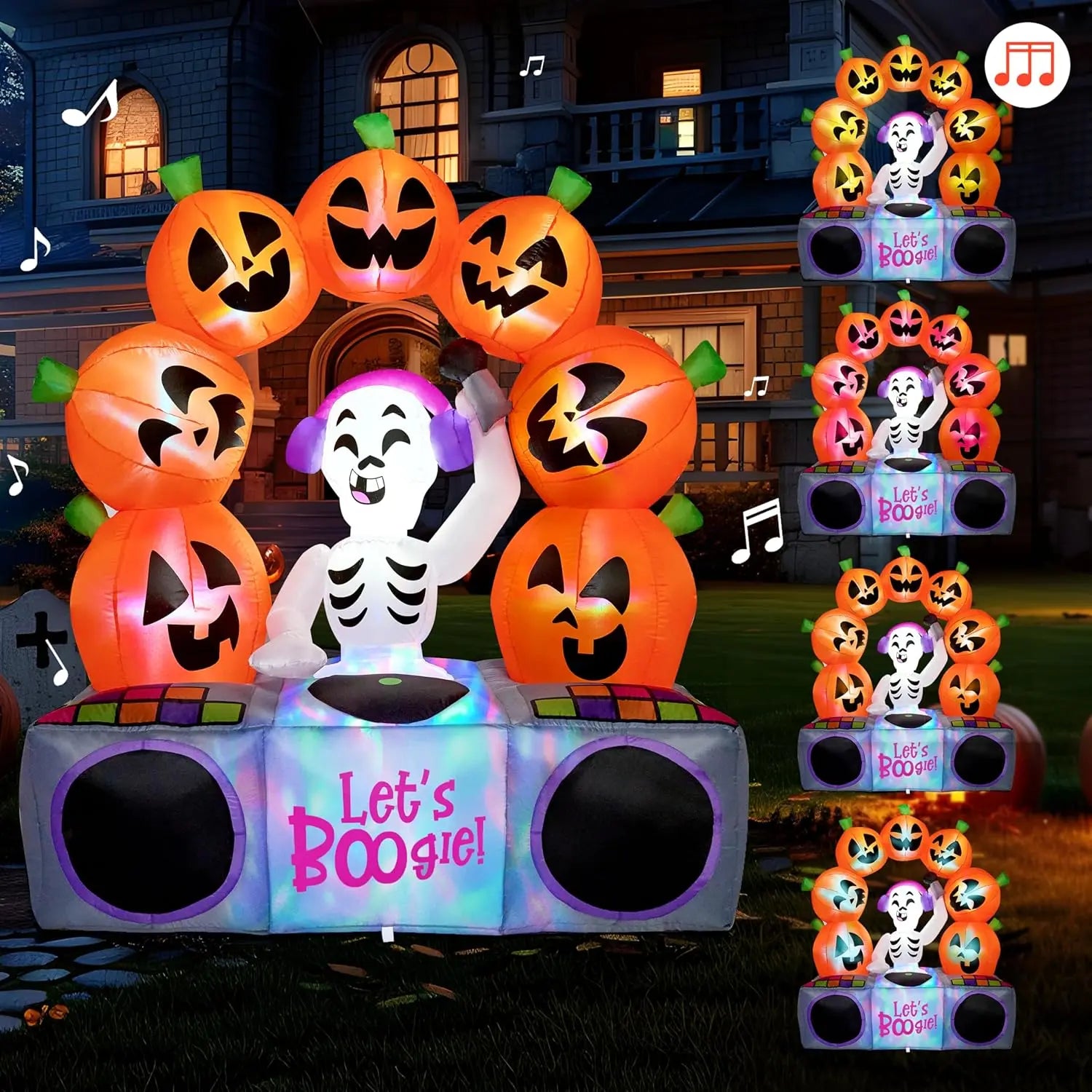 6 FT Halloween Inflatable Outdoor Decoration, Inflatable Halloween Decor Outdoor Inflatable Pumpkin, Inflatable Skeleton with Colorful Leds and Music, Blow up Halloween Party Decoration