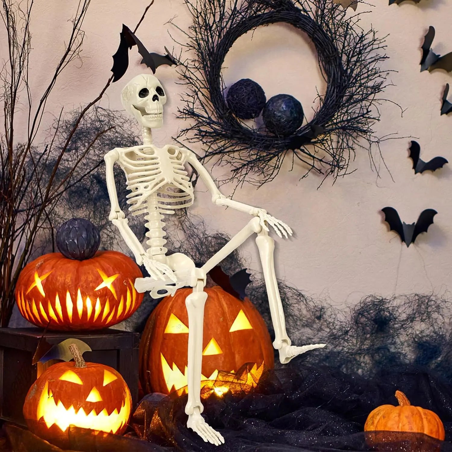 35" Posable Halloween Skeleton, Full Body Joints Plastic Skeleton with Movable/Posable Joints,Perfect for Halloween Haunted House Props Decorations Outdoor