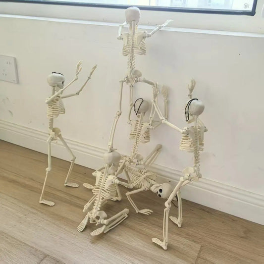 6Pcs Halloween Realistic Spooky Mini Skeleton Decor, Jointed Flexible Design, Indoor Outdoor Party Horror Fun Decoration, Door Balcony Ghost House Props, Festive Decoration