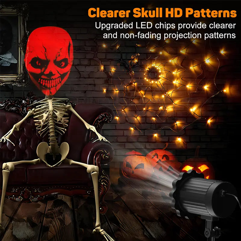 Halloween Projector Lights Outdoor Indoor - 3D Dynamic Red Skull Halloween Decorations, Waterproof Holiday Light for Window, Ground, Roof, Wall,Cemetery, Holiday Decor
