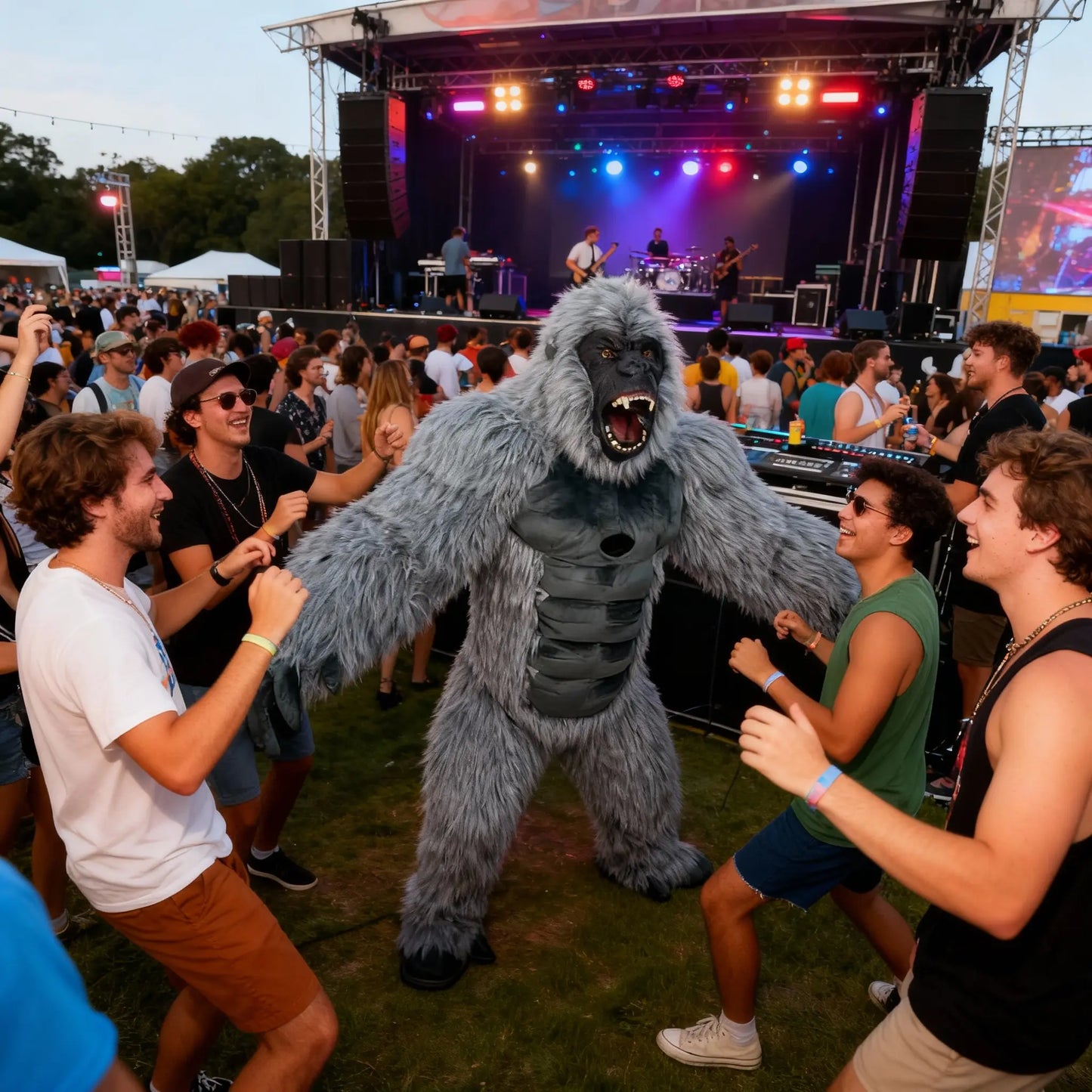 Adult Oversized Gray Scary Gorilla Inflatable Costume - Thick, Breathable, Natural King Kong Outfit with Fan, Battery, Zipper, Strap for Halloween Casual Cosplay, Festival Wave Events, Classic