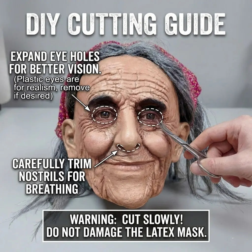 PATYGR Halloween Granny Costume Mask - Funny Old Lady Latex Mask with Floral Bandana, Realistic Elderly Female Face Mask for Masquerade Carnival Dress up Party Helmet Props
