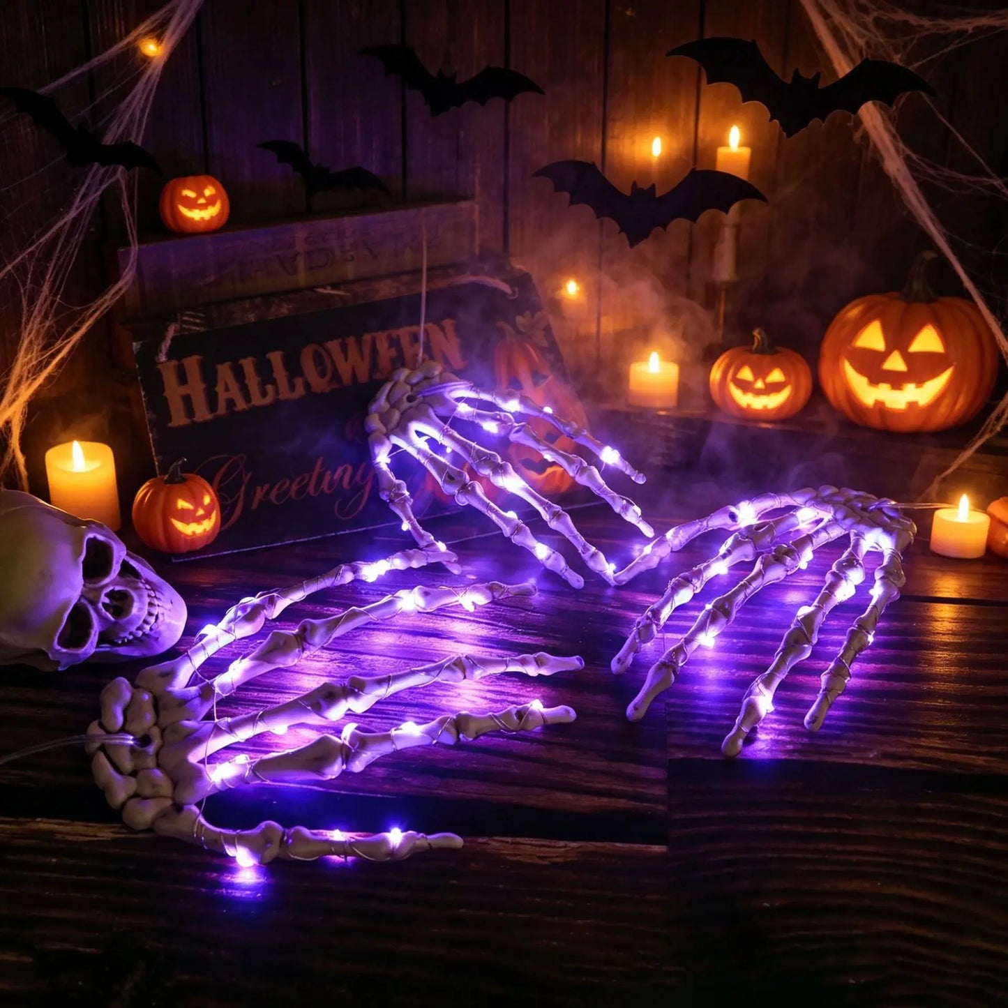 Halloween LED Skeleton Hand Decor Light, Purple Claw Copper Wire String Lights, Hanging Spooky Atmosphere Lamp for Indoor Outdoor Party Decor