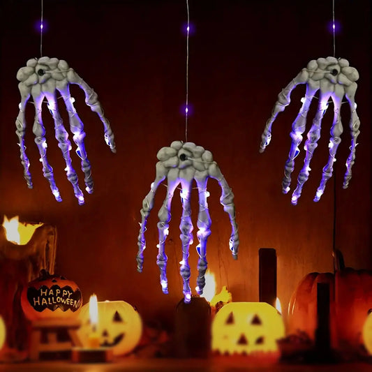 Halloween LED Skeleton Hand Decor Light, Purple Claw Copper Wire String Lights, Hanging Spooky Atmosphere Lamp for Indoor Outdoor Party Decor