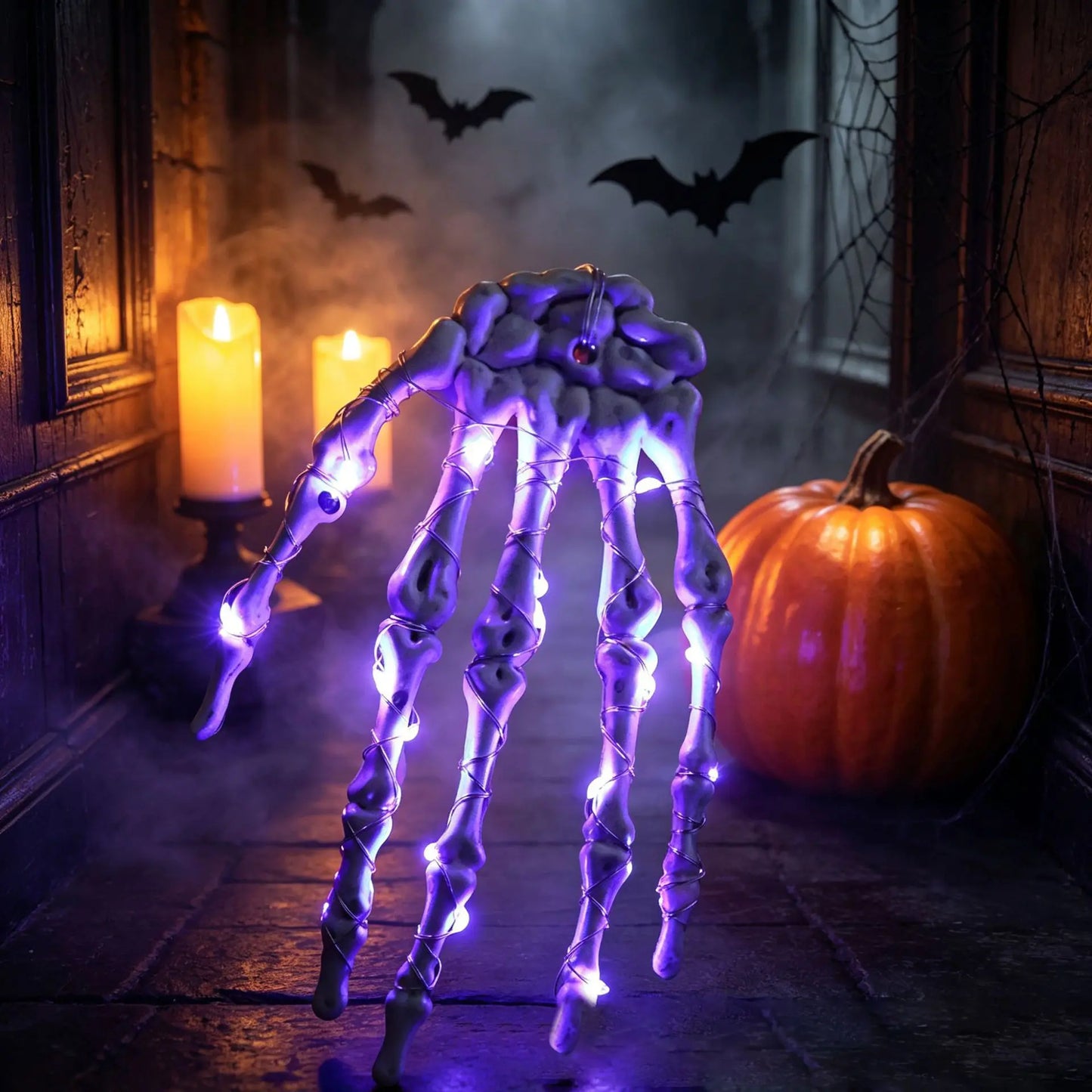 Halloween LED Skeleton Hand Decor Light, Purple Claw Copper Wire String Lights, Hanging Spooky Atmosphere Lamp for Indoor Outdoor Party Decor