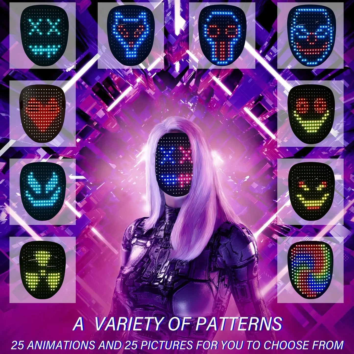 2026 New Halloween LED Mask,Light up Mask with Gesture Sensing, Color-Changing Mask with 50 Built-In Styles,The Perfect Gift for Someone Special, Scary LED Skeleton Mask,Glow in the Dark Mask for Halloween Costume Party