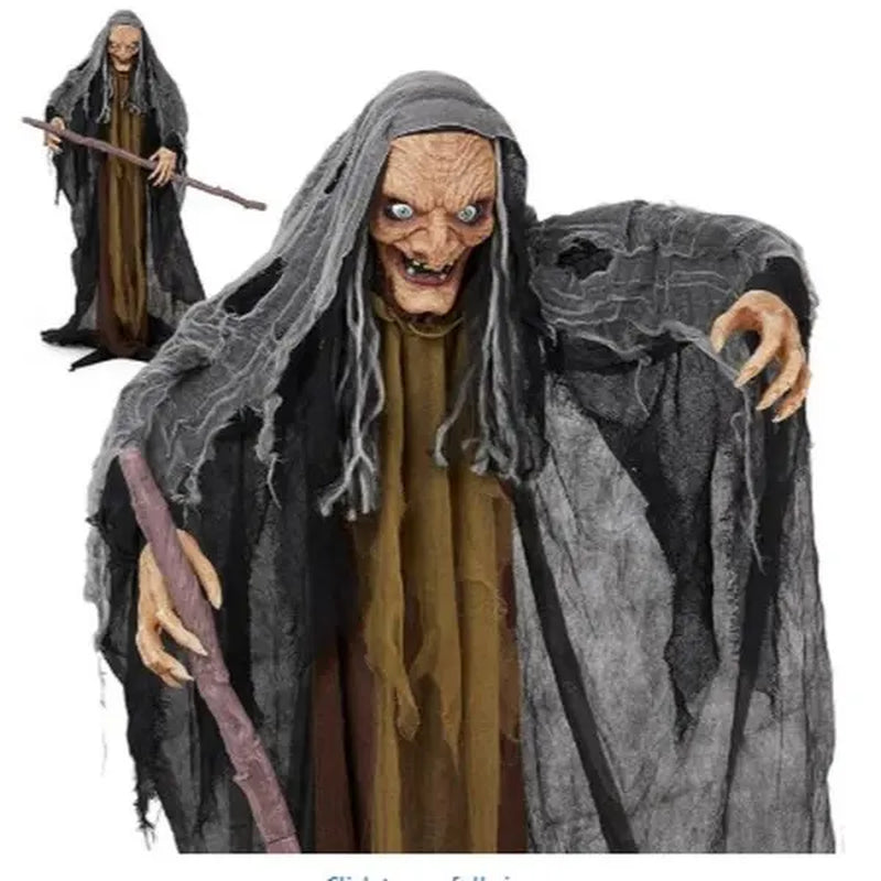 Ubesgoo 5.3FT-7FT Halloween Inflatable Scary Crone Witch Prop, Plastic Lightweight Animatronic Yard Decor with Red Glowing Eyes, Battery-Powered Effects for Garden Lawn Outdoor Festive Decorations