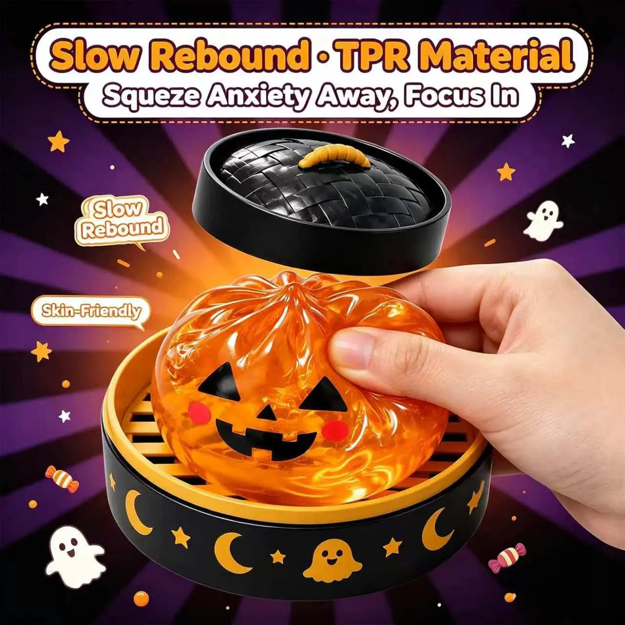 Halloween Cute Scary Ghost Maruko Squishy Squeeze Toy Set, Mini Portable Stress Toy, Sensory Products for Halloween Things, Party Treat Bag Fillers & Mini Gifts
