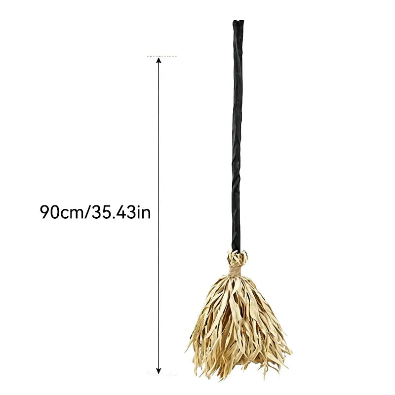 【Summerween】Led Glowing Motion-Activated Musical Raffia Witch Broom Decor, Indoor-Outdoor Halloween Party Ornament, Festive Holiday Home Supplies Gift