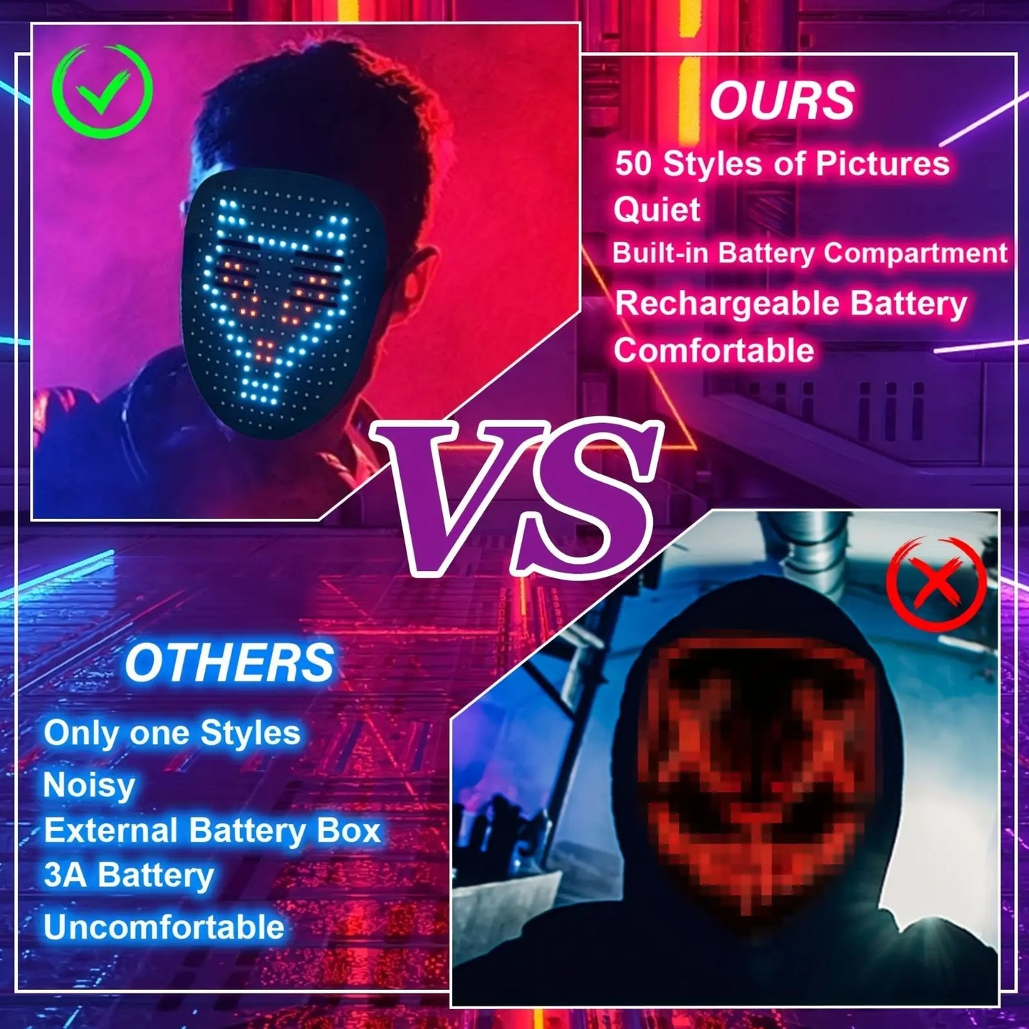 2026 New Halloween LED Mask,Light up Mask with Gesture Sensing, Color-Changing Mask with 50 Built-In Styles,The Perfect Gift for Someone Special, Scary LED Skeleton Mask,Glow in the Dark Mask for Halloween Costume Party