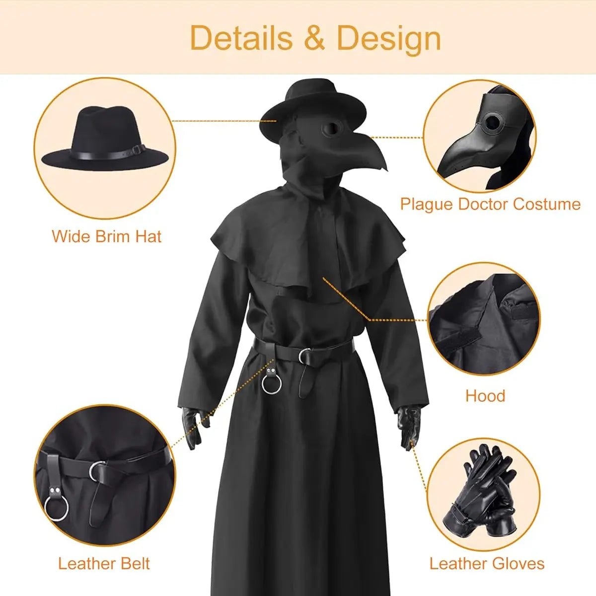 AYJKSEVEN Unique Scary Halloween Costume for Men, Plague Doctor Outfit with Bird Beak Mask & Hooded Black Cloak Robe, Mens Special Occasion Clothing (Halloween Costume Ideas), Unique Halloween Costume, Scary Halloween Costume Ideas