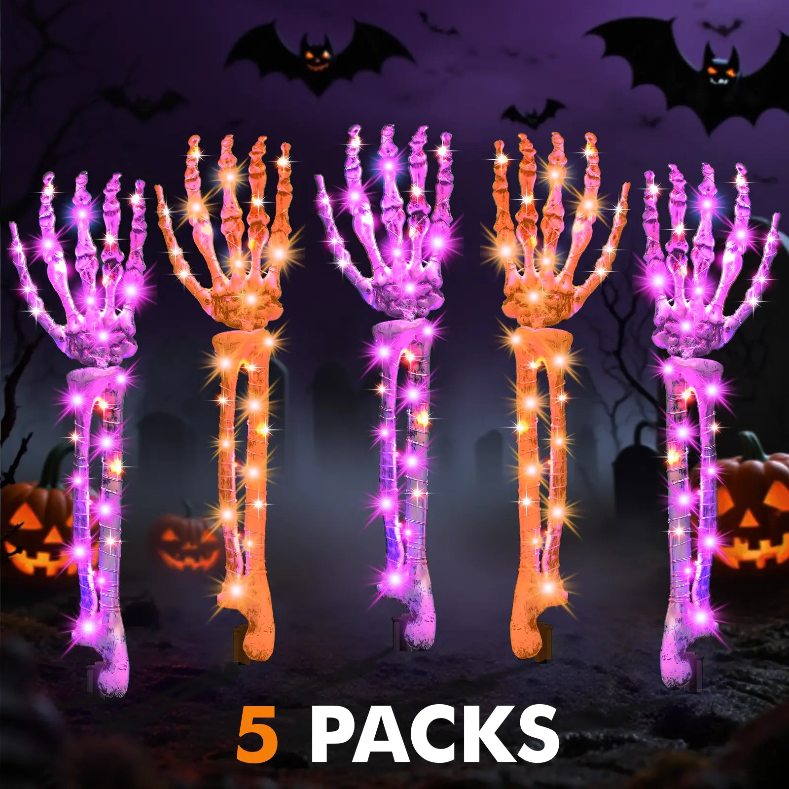 Halloween Decoration, 5 PCS Collasis Lighted Skeleton Arm Stakes, Scary Realistic Hands Bone Waterproof Solar-Powered, Multi-Mode Indoor Outdoor Halloween Ornament