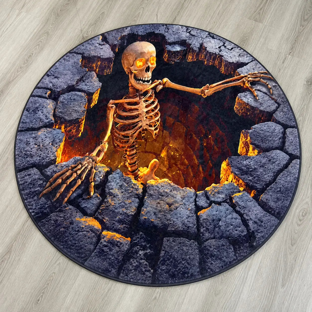3D Halloween Crystal Velvet round Area Rug, Multiple Spooky Designs, Optical Illusion Rug for Living Room, Haunted House and Halloween Party Decor