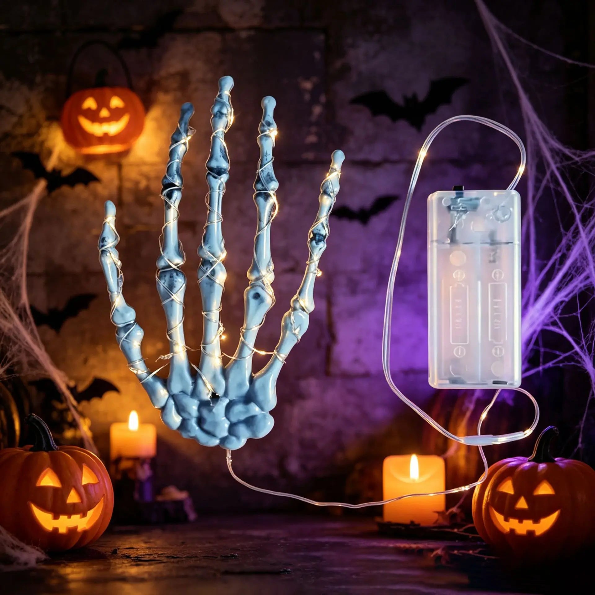 Halloween LED Skeleton Hand Decor Light, Purple Claw Copper Wire String Lights, Hanging Spooky Atmosphere Lamp for Indoor Outdoor Party Decor