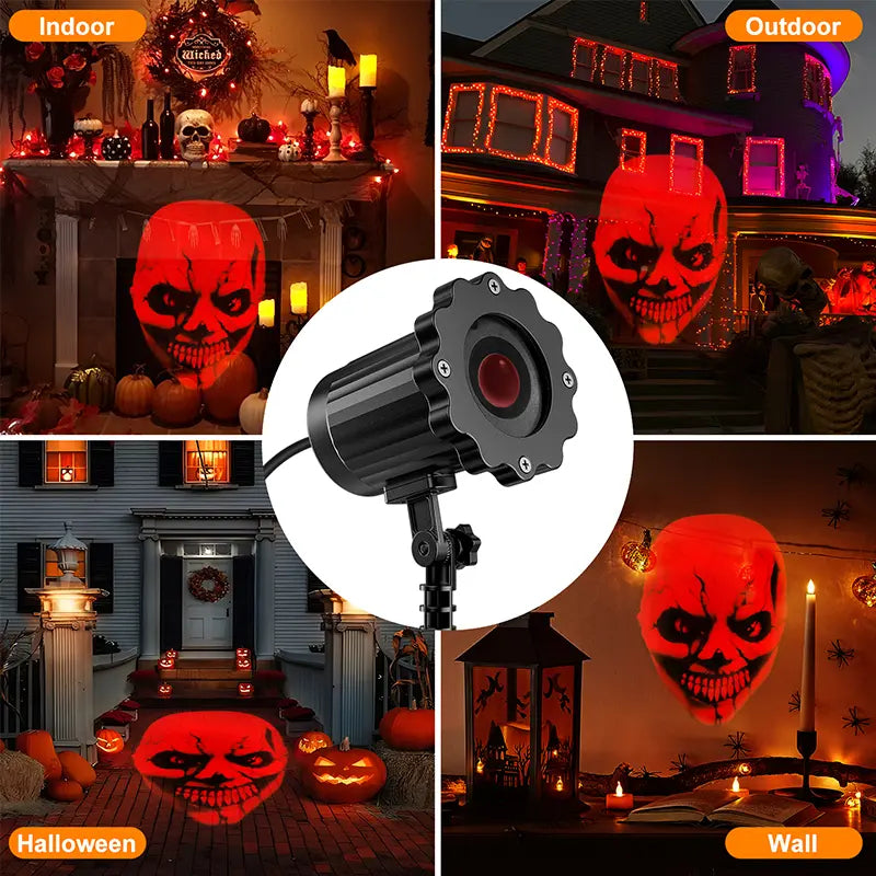 Halloween Projector Lights Outdoor Indoor - 3D Dynamic Red Skull Halloween Decorations, Waterproof Holiday Light for Window, Ground, Roof, Wall,Cemetery, Holiday Decor