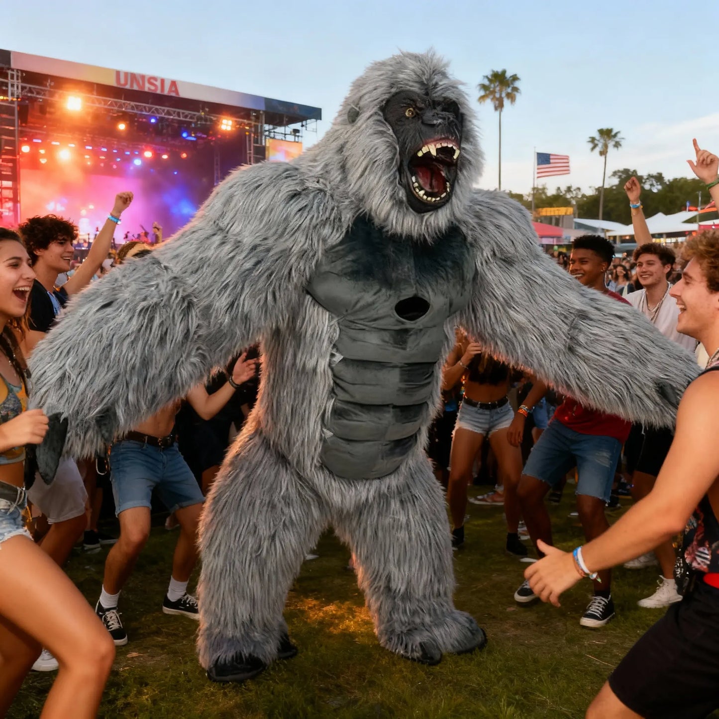 Adult Oversized Gray Scary Gorilla Inflatable Costume - Thick, Breathable, Natural King Kong Outfit with Fan, Battery, Zipper, Strap for Halloween Casual Cosplay, Festival Wave Events, Classic