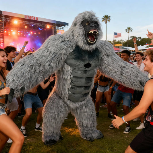 Adult Oversized Gray Scary Gorilla Inflatable Costume - Thick, Breathable, Natural King Kong Outfit with Fan, Battery, Zipper, Strap for Halloween Casual Cosplay, Festival Wave Events, Classic