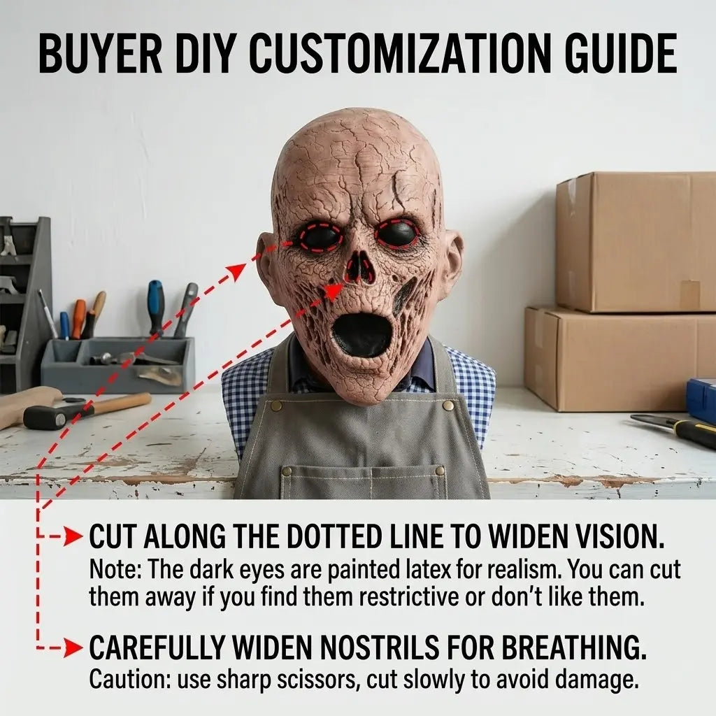 Unisex Lightweight Realistic Hollow-Eyes Latex Full Head Mask, Halloween Cosplay Accessory, Haunted House Party Supplies, 1 Ghost Mask for Festive Events, Realistic Mask