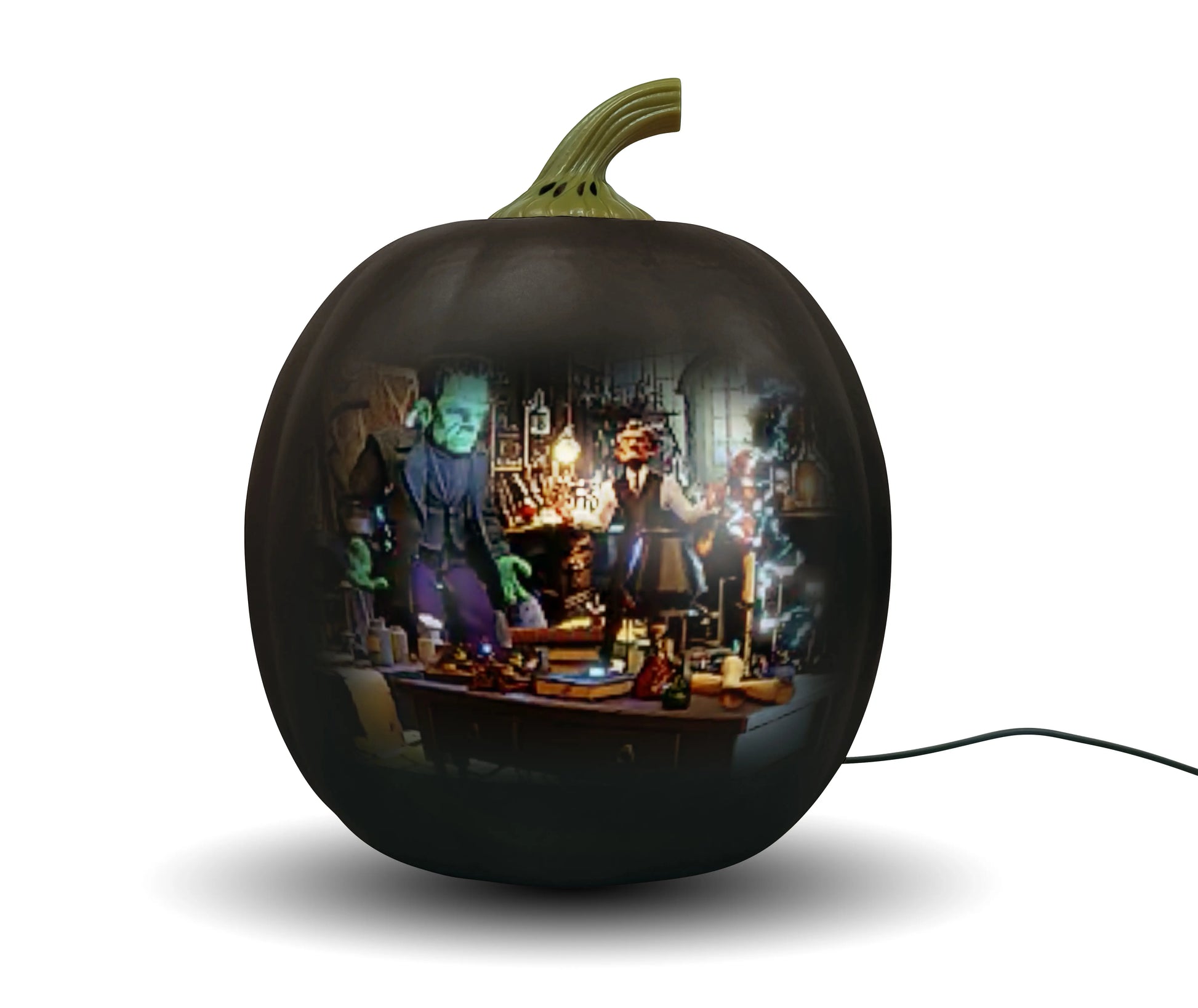 ANIMAT3D 12In XL Plastic Spooky Talking Animated Black Pumpkin Decoration - Halloween Motion Sensor Ornament with Built-In Video Projector, Speaker, Insert, 80 Mins Projection Content, Patented Tech, Indoor Party Interactive Magic