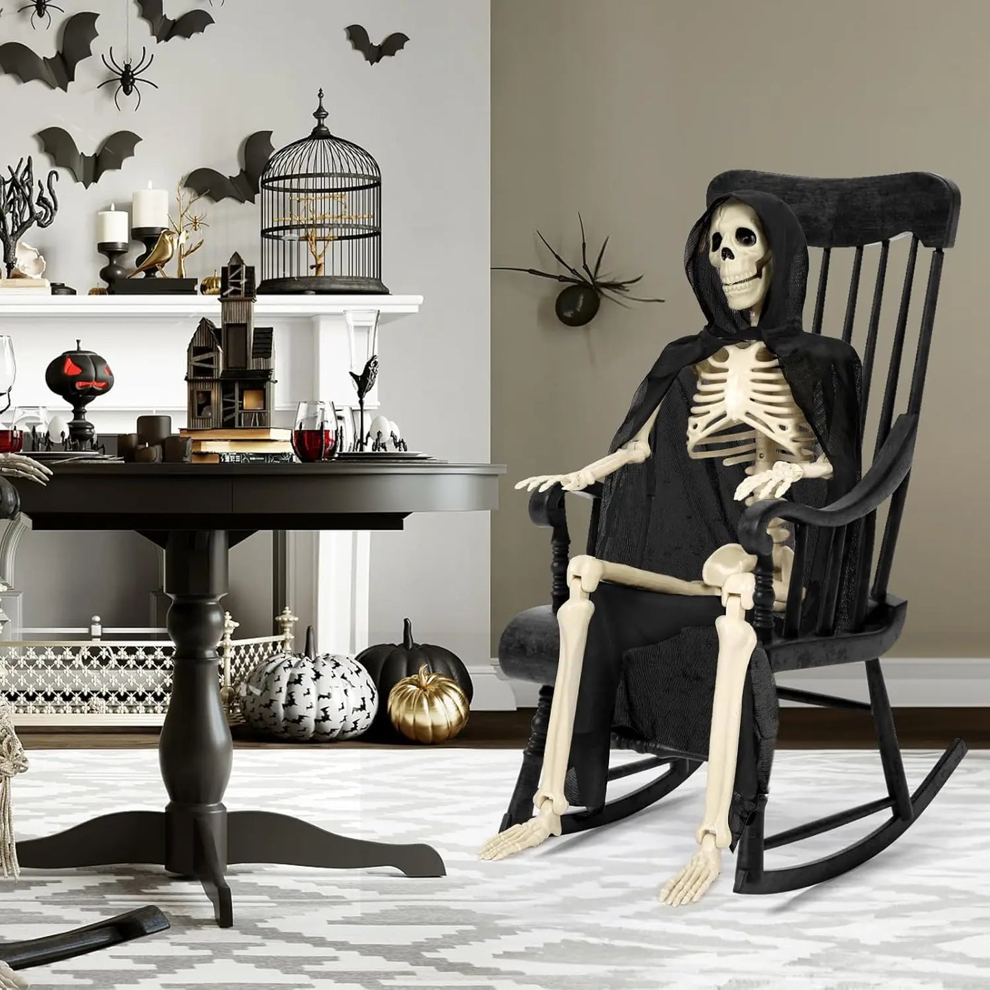 35" Posable Halloween Skeleton, Full Body Joints Plastic Skeleton with Movable/Posable Joints,Perfect for Halloween Haunted House Props Decorations Outdoor