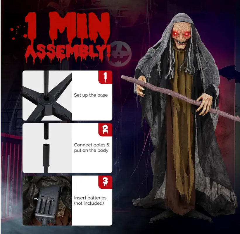 Ubesgoo 5.3FT-7FT Halloween Inflatable Scary Crone Witch Prop, Plastic Lightweight Animatronic Yard Decor with Red Glowing Eyes, Battery-Powered Effects for Garden Lawn Outdoor Festive Decorations