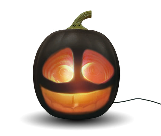 ANIMAT3D 12In XL Plastic Spooky Talking Animated Black Pumpkin Decoration - Halloween Motion Sensor Ornament with Built-In Video Projector, Speaker, Insert, 80 Mins Projection Content, Patented Tech, Indoor Party Interactive Magic