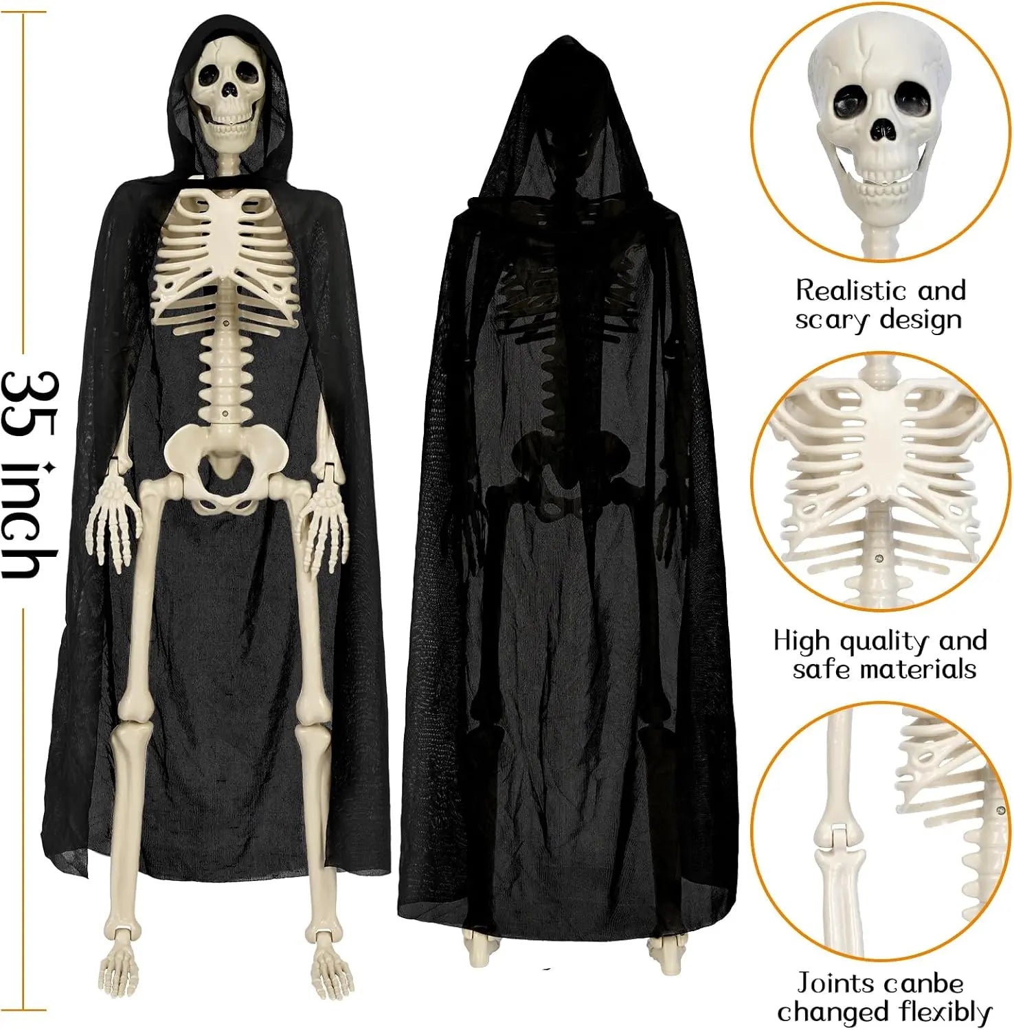 35" Posable Halloween Skeleton, Full Body Joints Plastic Skeleton with Movable/Posable Joints,Perfect for Halloween Haunted House Props Decorations Outdoor