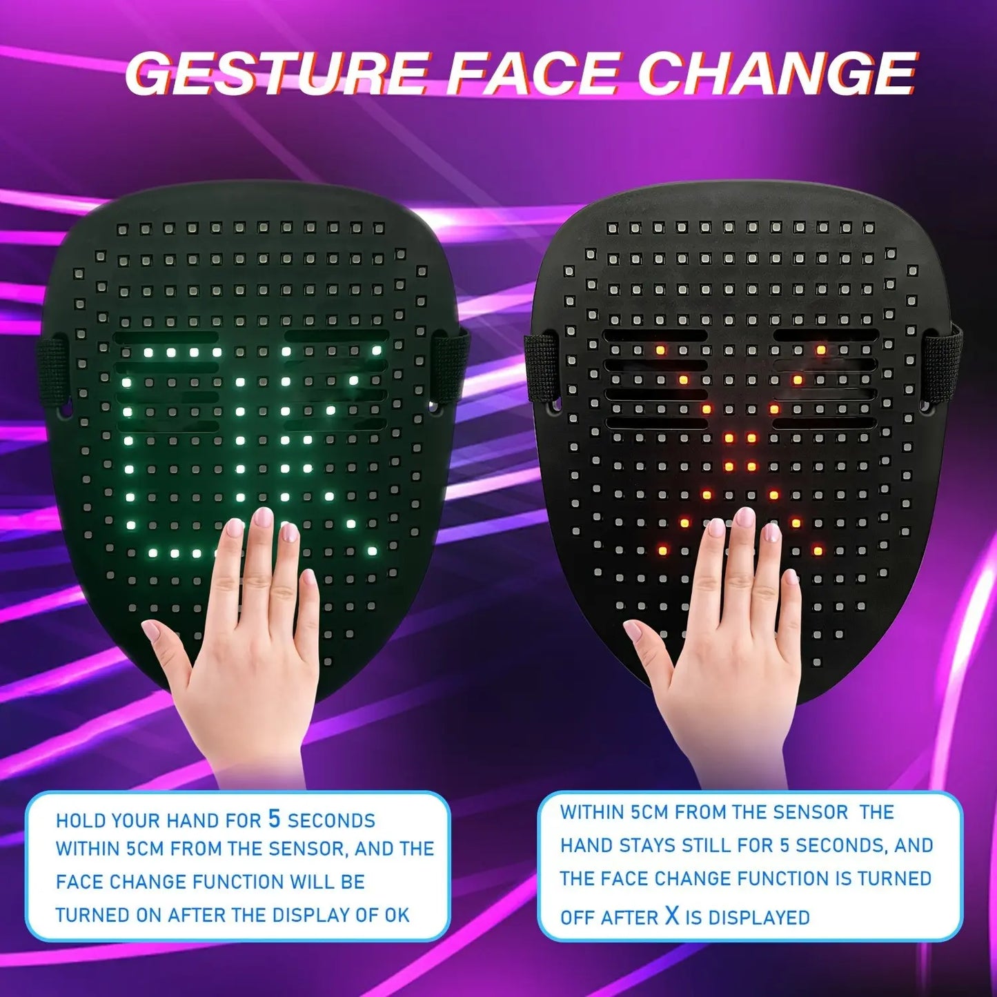 2026 New Halloween LED Mask,Light up Mask with Gesture Sensing, Color-Changing Mask with 50 Built-In Styles,The Perfect Gift for Someone Special, Scary LED Skeleton Mask,Glow in the Dark Mask for Halloween Costume Party