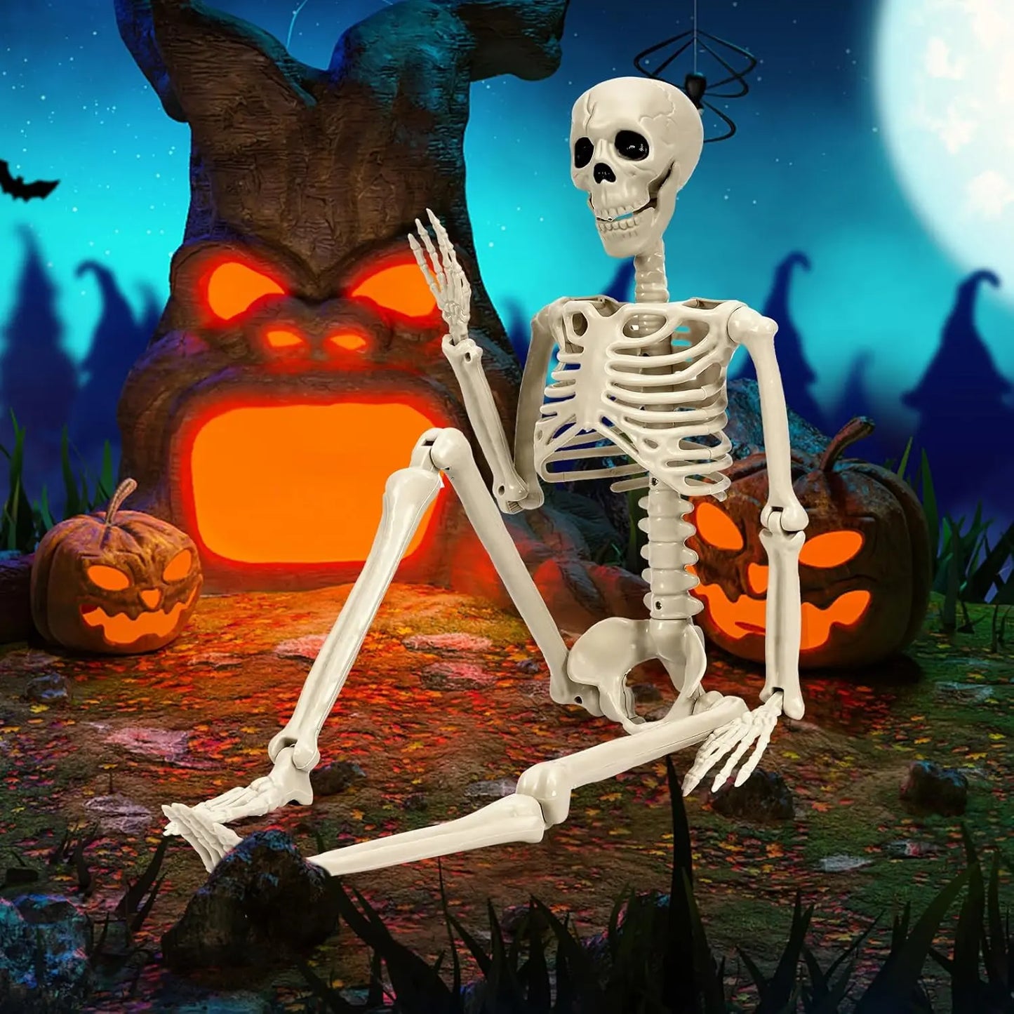 35" Posable Halloween Skeleton, Full Body Joints Plastic Skeleton with Movable/Posable Joints,Perfect for Halloween Haunted House Props Decorations Outdoor