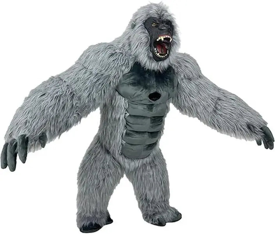 Adult Oversized Gray Scary Gorilla Inflatable Costume - Thick, Breathable, Natural King Kong Outfit with Fan, Battery, Zipper, Strap for Halloween Casual Cosplay, Festival Wave Events, Classic