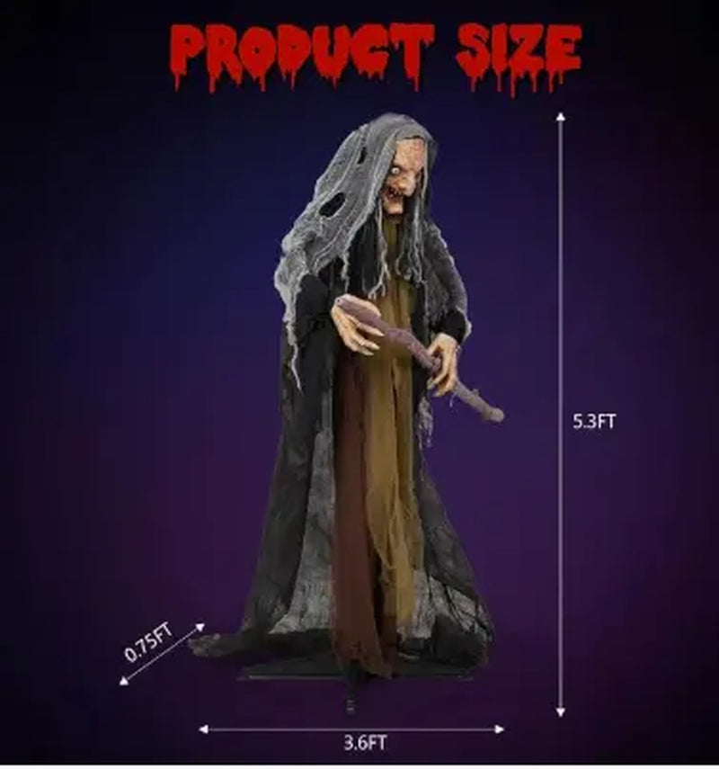 Ubesgoo 5.3FT-7FT Halloween Inflatable Scary Crone Witch Prop, Plastic Lightweight Animatronic Yard Decor with Red Glowing Eyes, Battery-Powered Effects for Garden Lawn Outdoor Festive Decorations