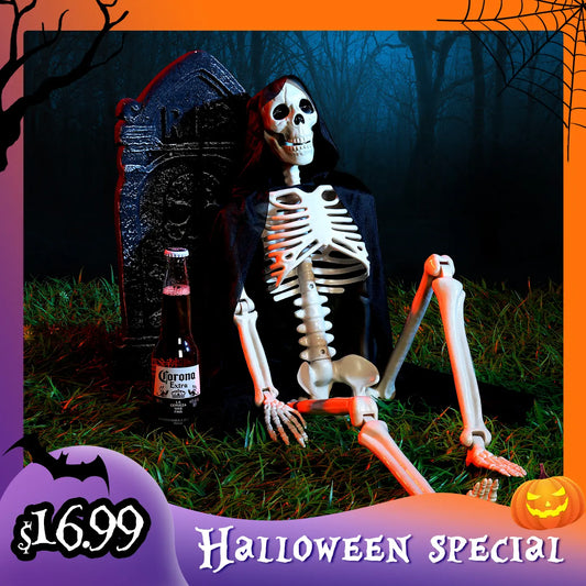 35" Posable Halloween Skeleton, Full Body Joints Plastic Skeleton with Movable/Posable Joints,Perfect for Halloween Haunted House Props Decorations Outdoor