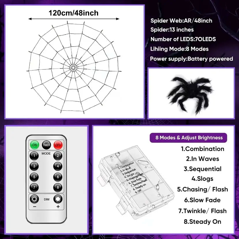Halloween Decorations, Spider Web Hanging Ornaments, Door Hanger, Wall Hanger & Realistic Black Furry Spider, Remote Control, Easy Setup for Halloween Party