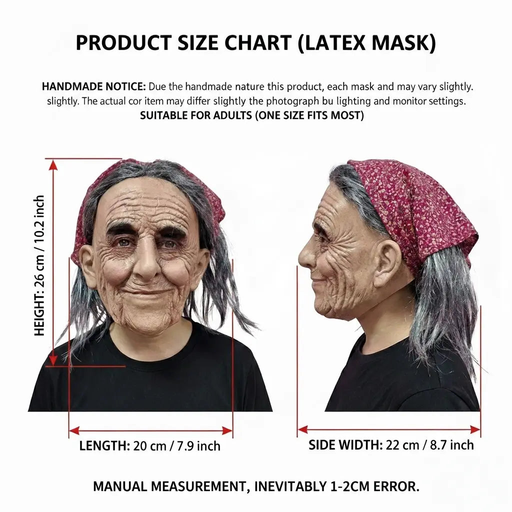 PATYGR Halloween Granny Costume Mask - Funny Old Lady Latex Mask with Floral Bandana, Realistic Elderly Female Face Mask for Masquerade Carnival Dress up Party Helmet Props