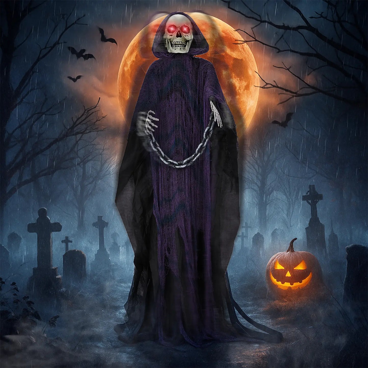 Ubesgoo 5.3FT-7FT Halloween Inflatable Scary Crone Witch Prop, Plastic Lightweight Animatronic Yard Decor with Red Glowing Eyes, Battery-Powered Effects for Garden Lawn Outdoor Festive Decorations