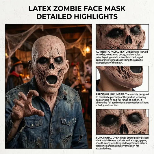 Unisex Lightweight Realistic Hollow-Eyes Latex Full Head Mask, Halloween Cosplay Accessory, Haunted House Party Supplies, 1 Ghost Mask for Festive Events, Realistic Mask