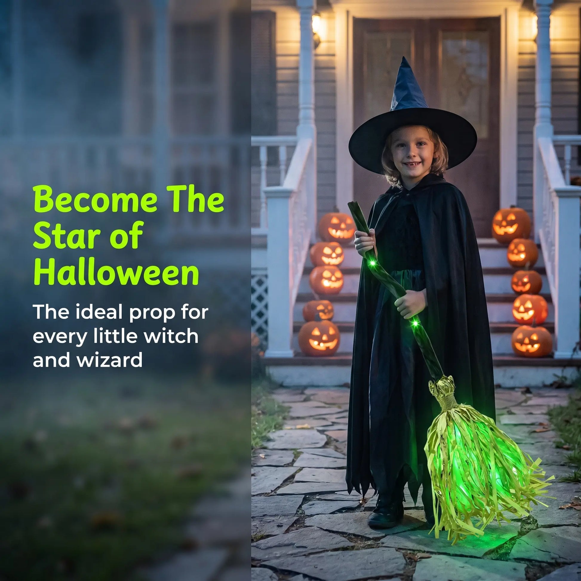【Summerween】Led Glowing Motion-Activated Musical Raffia Witch Broom Decor, Indoor-Outdoor Halloween Party Ornament, Festive Holiday Home Supplies Gift