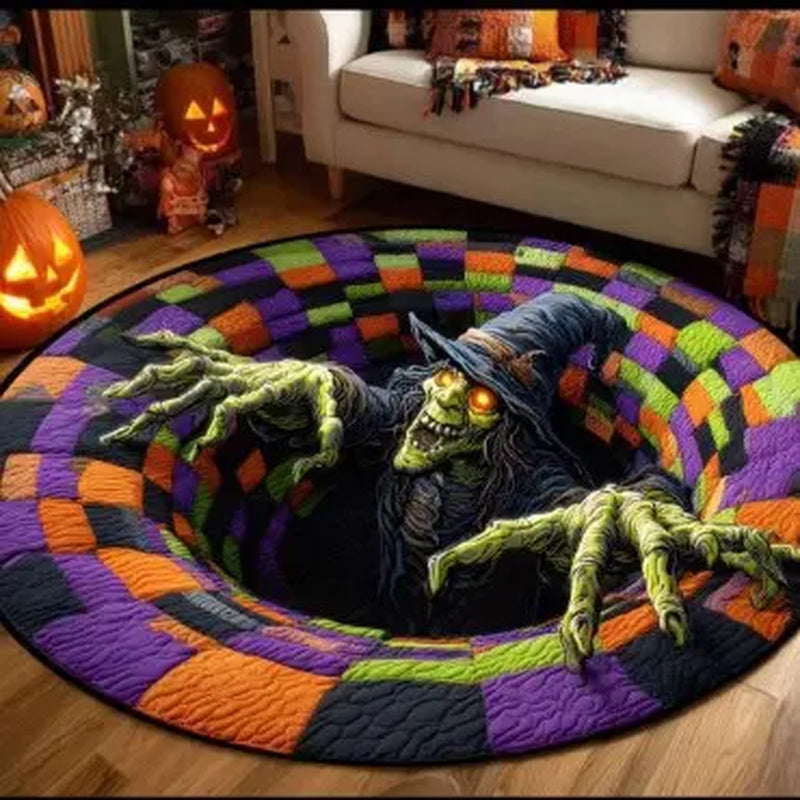 3D Halloween Crystal Velvet round Area Rug, Multiple Spooky Designs, Optical Illusion Rug for Living Room, Haunted House and Halloween Party Decor