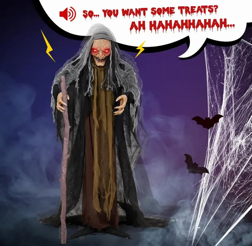 Ubesgoo 5.3FT-7FT Halloween Inflatable Scary Crone Witch Prop, Plastic Lightweight Animatronic Yard Decor with Red Glowing Eyes, Battery-Powered Effects for Garden Lawn Outdoor Festive Decorations